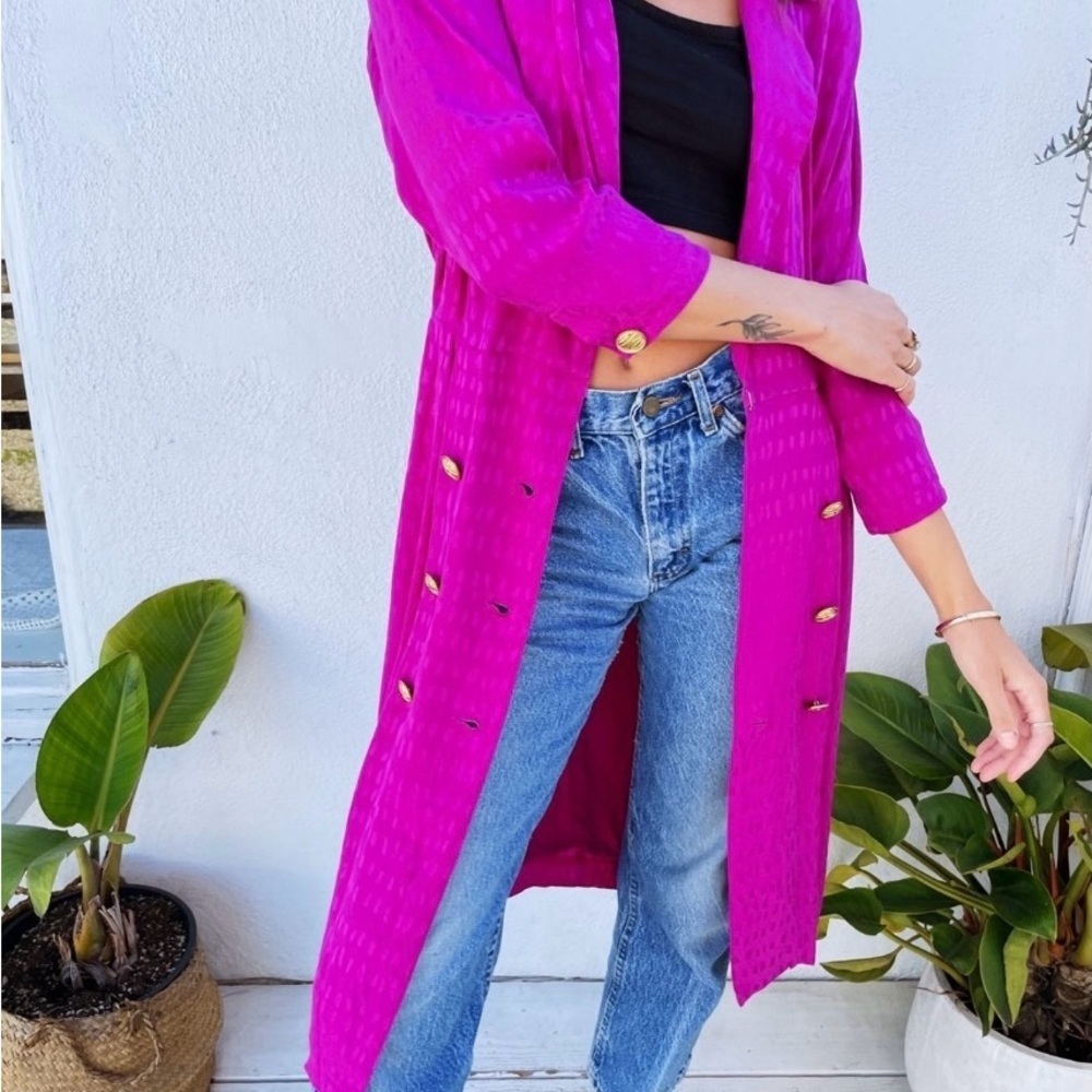 Vintage Anne Klein Duster Coat Fuchsia Pink Size 12